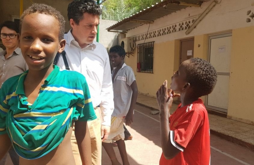 Huw on UNICEF trip speaking to children