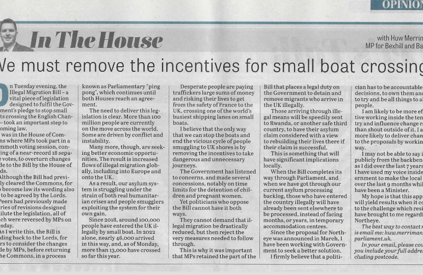 Photo of Huw's article in the Bexhill Observer