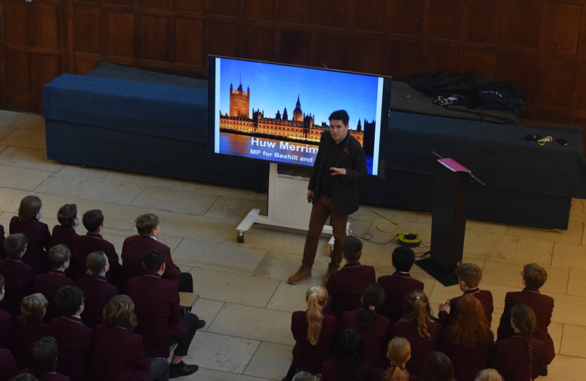 Photo of Huw at Battle Abbey School assembly