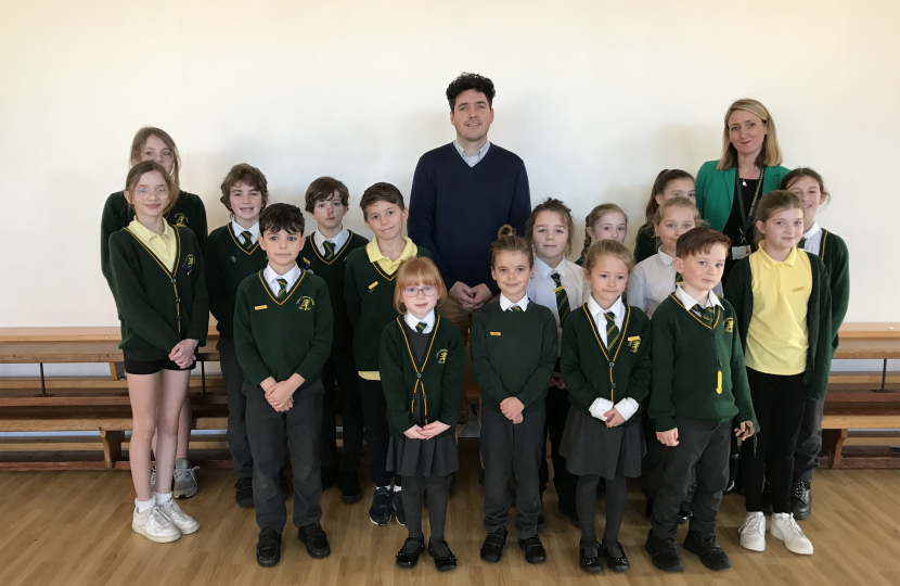 Huw and Mrs Moor, Deputy Head with Little Common school councillors