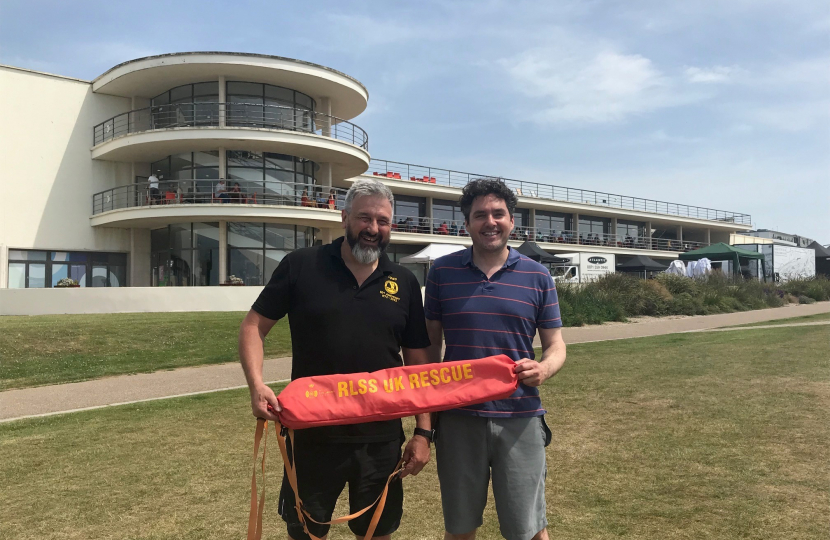 Huw with lifeguard Dean Baker