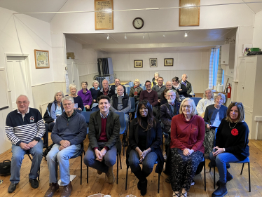 Huw with Whatlington residents in village hall