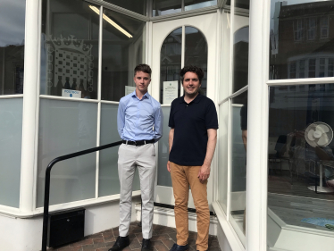 James Jewell and Huw outside constituency office