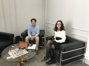 Lily O'Brien and Huw in constituency office